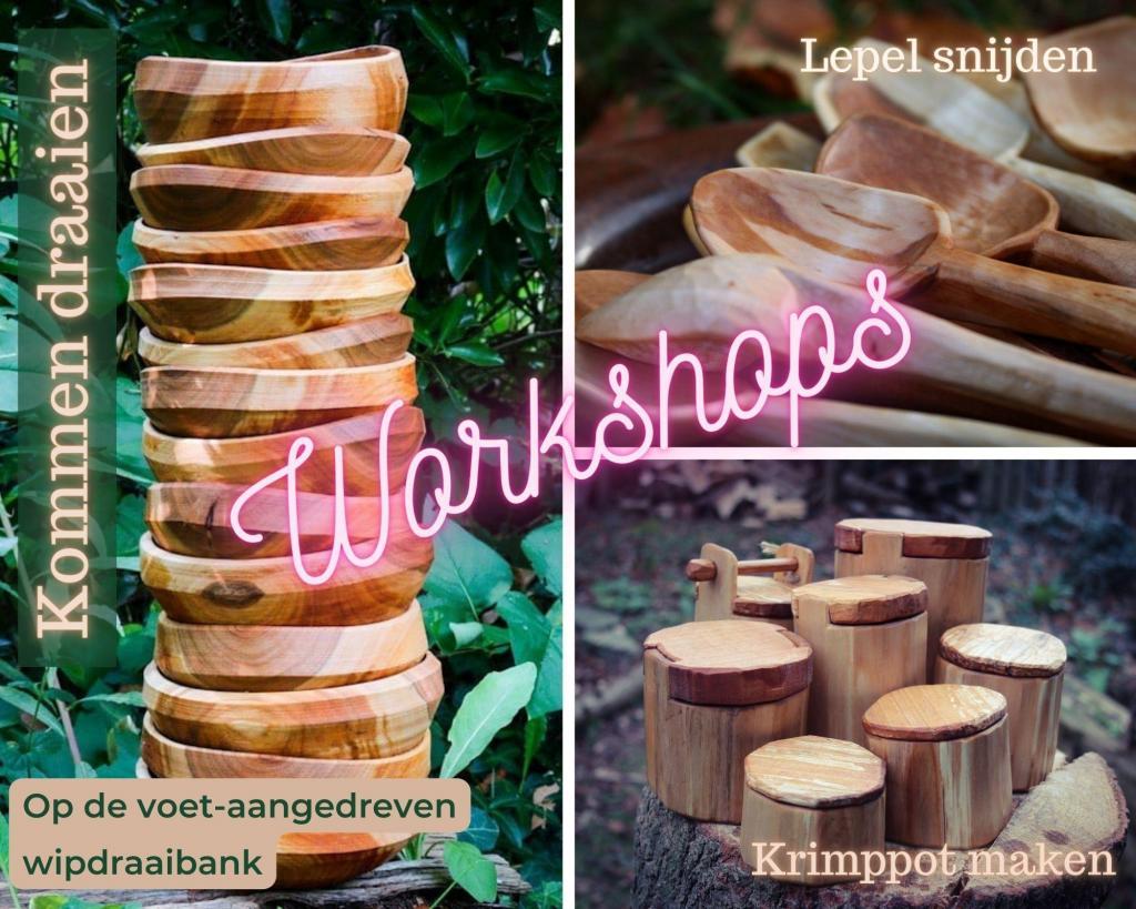 Workshops lepelsnijden, krimppot maken en kommen draaien op de wipdraaibank